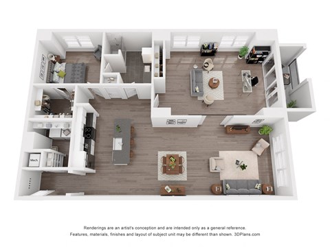 Floor plan for 1 bed, 1 bath, 1602 sqft
